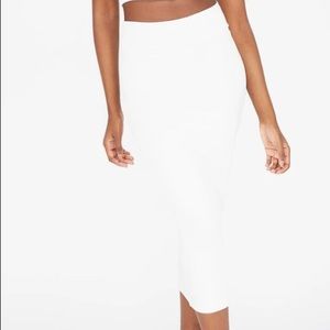 White stretch midi skirt